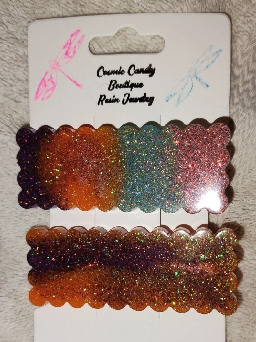 Glitter Resin Hair Clips - Multicolor Sparkle